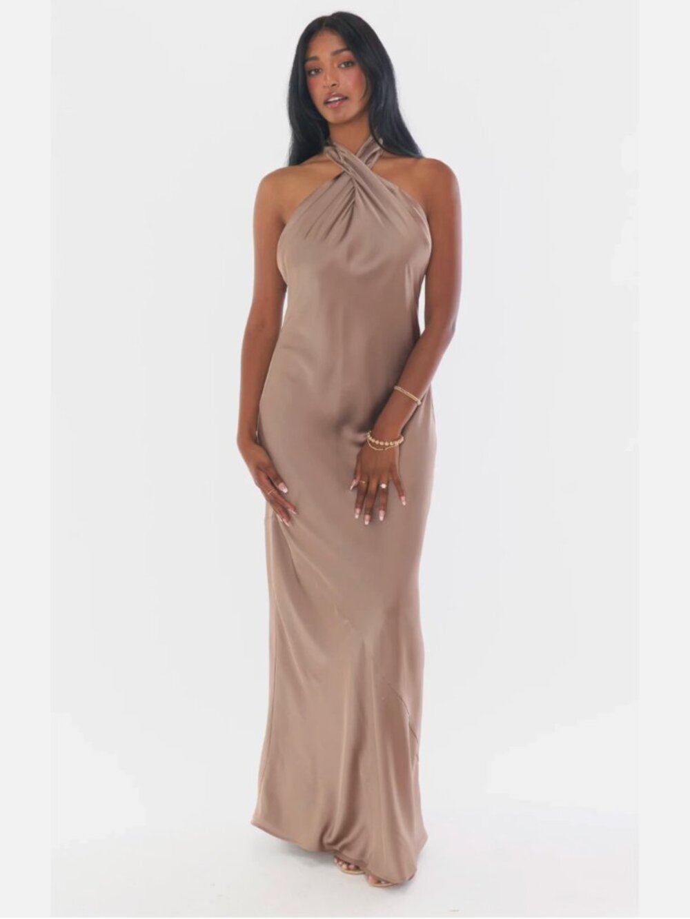 Show Me Your Mumu Jasmine Halter Maxi Dress Dune Delux Satin Womens XXS